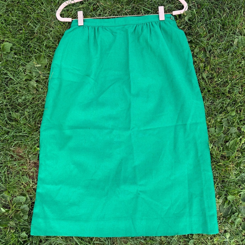 FLAW Pendleton Pencil Skirt 26 Green Vtg 100% Virgin Wool USA Mid Length HOLE